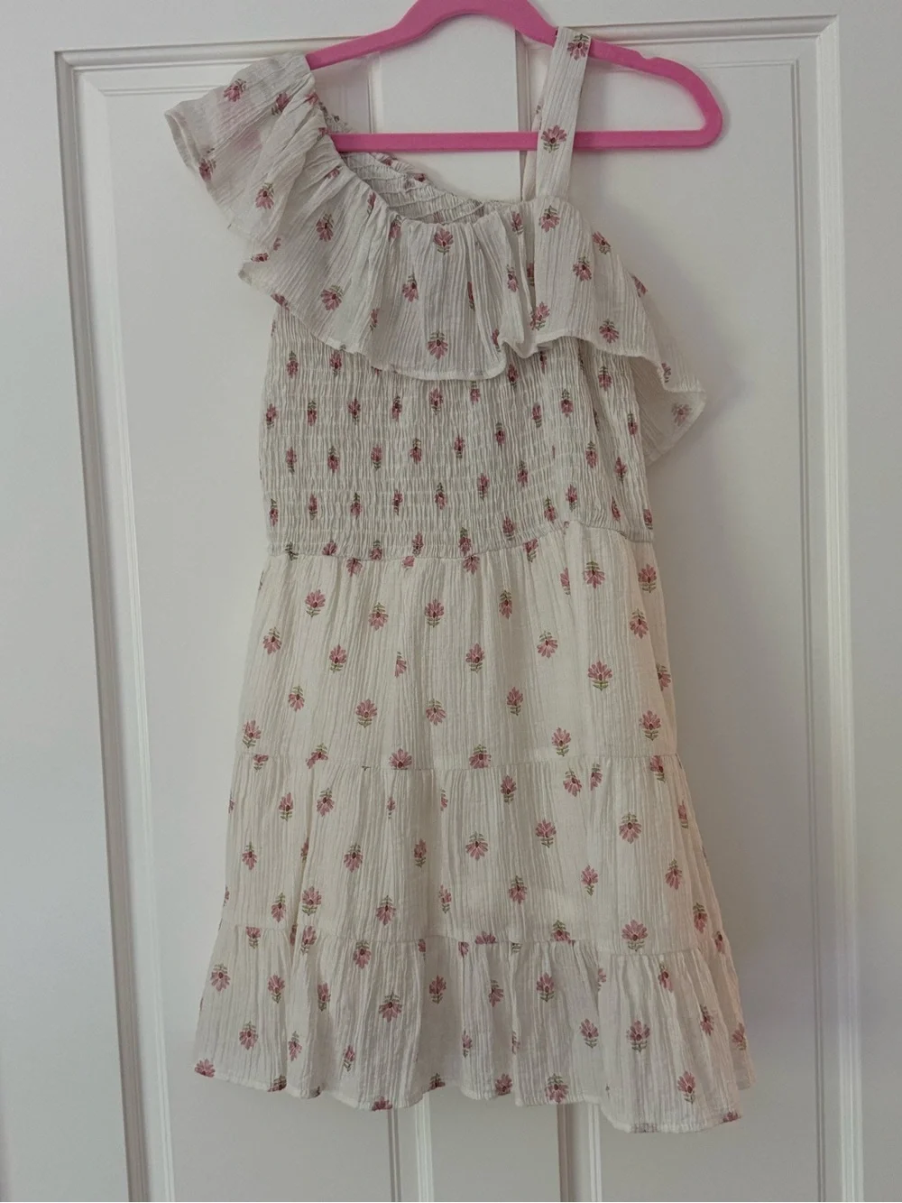 Zara Cream One-Shoulder Floral Dress with Pink Rose Print